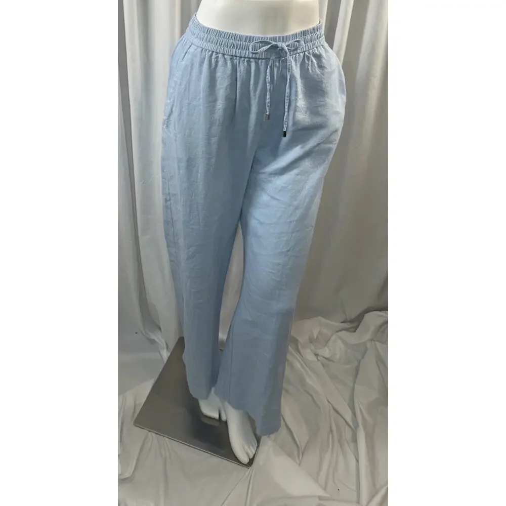 Zara Light Blue Linen Drawstring Pants